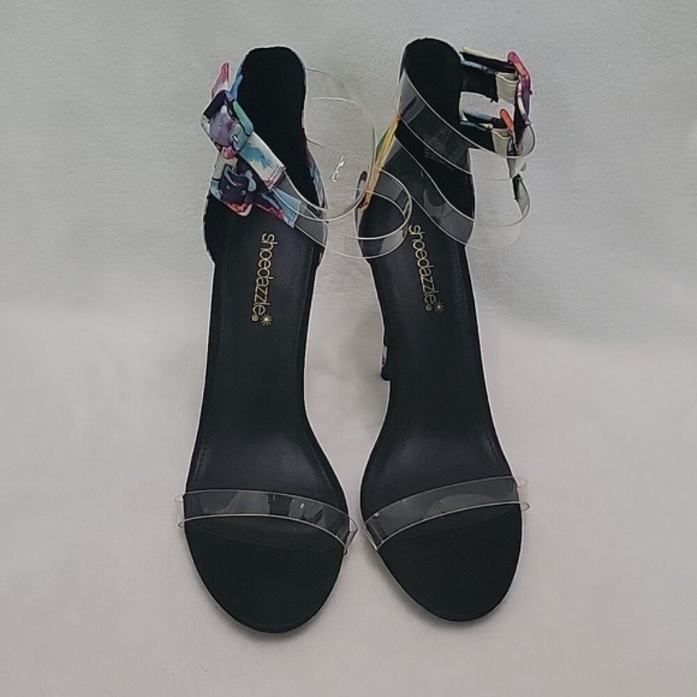 Shoe Dazzle Purple Green Blue Pink Open Toe Heels Size 10